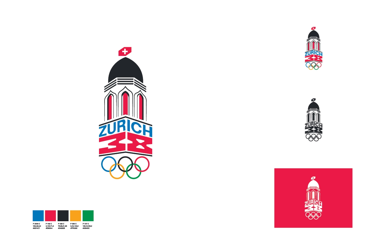 “A modern graphic design composition featuring a grayscale portrait of a thoughtful man with geometric elements, including a yellow triangle and a blue circle, overlaid with bold red text that reads The Swiss.